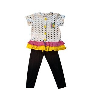 90's Sweet Potatoes Girls Vintage Polka Dot Ruffle Top Leggings Set Size 6 USA